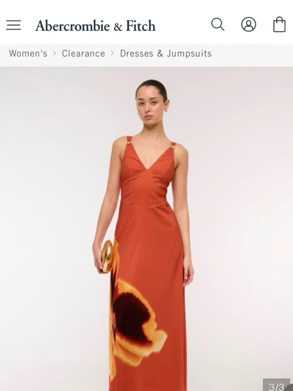 Abercrombie & Fitch Orange Dipped Waist Hardware Maxi Dress with Sunset Print